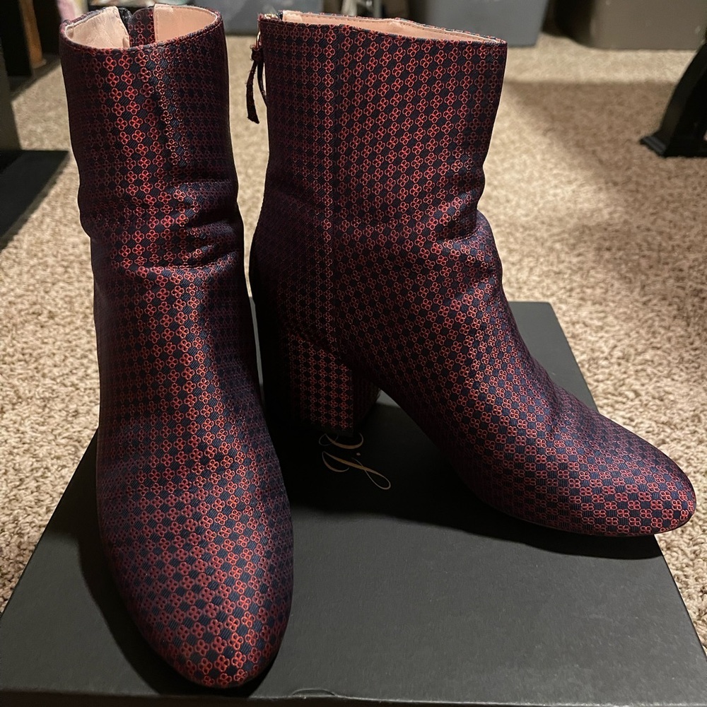 J Crew Chucky Heel Maya Boots Red & Blue - Picture 3 of 5